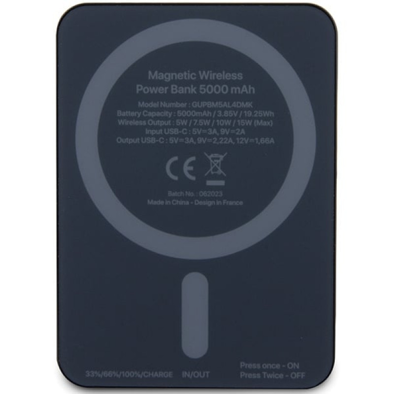 Karl Lagerfeld KLPBM5KIOTTGK induktsiooniga akupank 5000 mAh 15W, Outline Ikonik, MagSafe, must