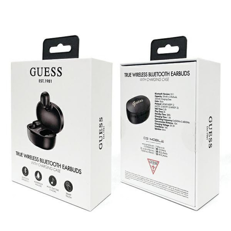 Guess GUTWST30BK juhtmevabad TWS-kõrvasisesed kõrvaklapid dokkimisjaamaga, Bluetooth 5.0, must