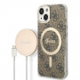 Guess GUBPP14SH4EACSW kõvakate Apple iPhone 14 jaoks + juhtmevaba laadija, 4G Print, MagSafe, pruun