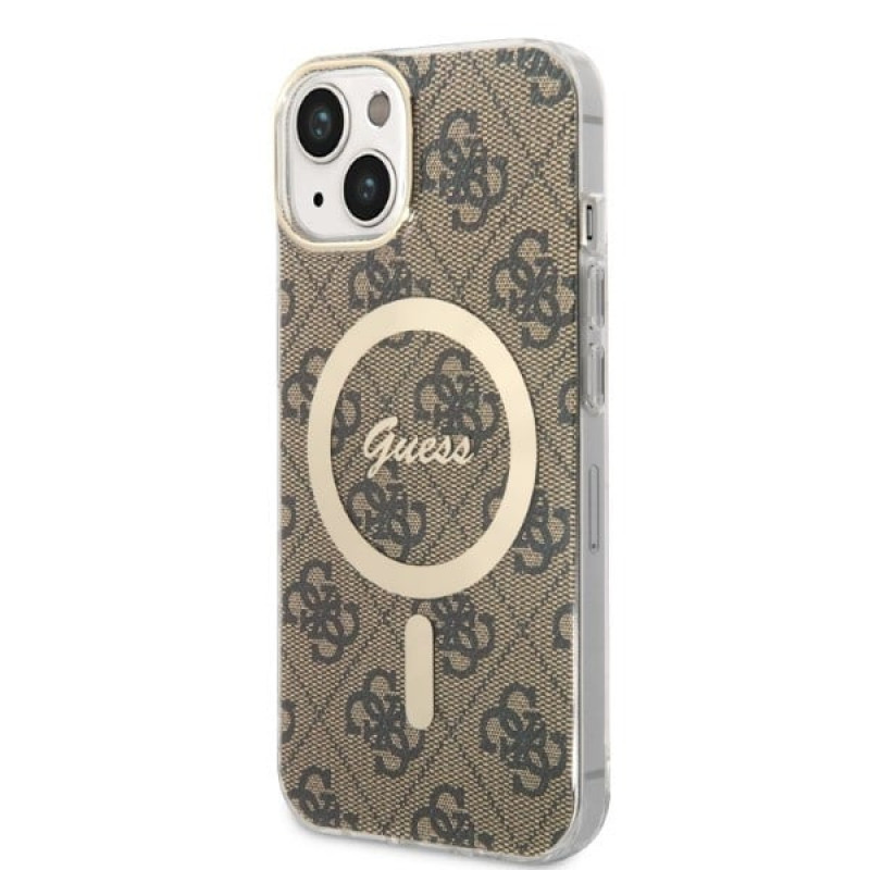Guess GUBPP14SH4EACSW kõvakate Apple iPhone 14 jaoks + juhtmevaba laadija, 4G Print, MagSafe, pruun