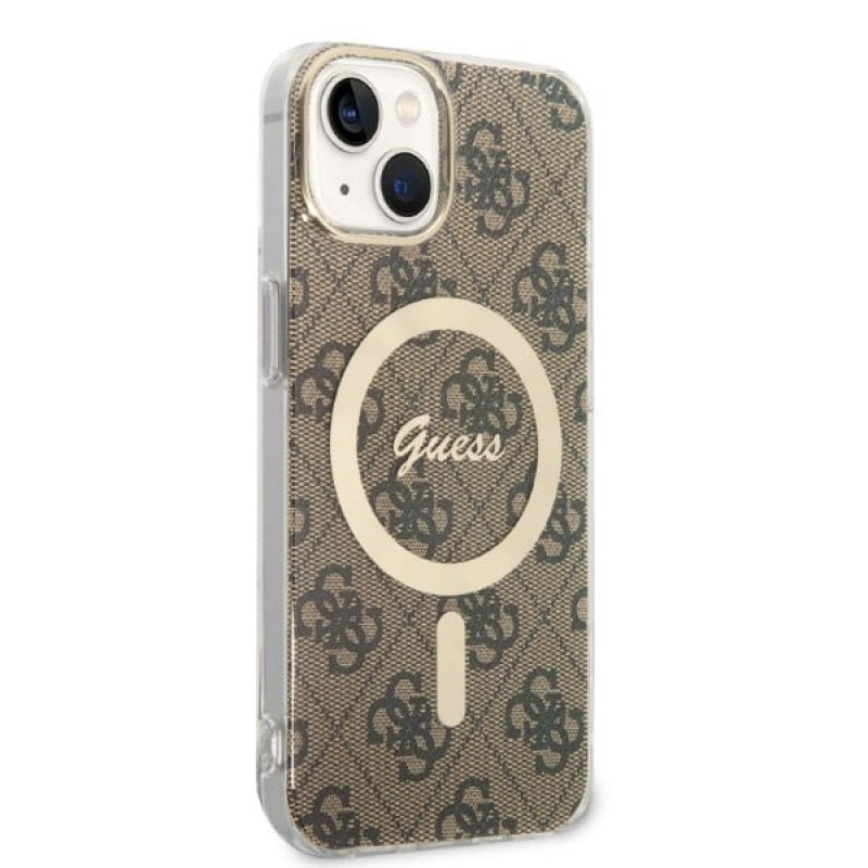 Guess GUBPP14SH4EACSW kõvakate Apple iPhone 14 jaoks + juhtmevaba laadija, 4G Print, MagSafe, pruun