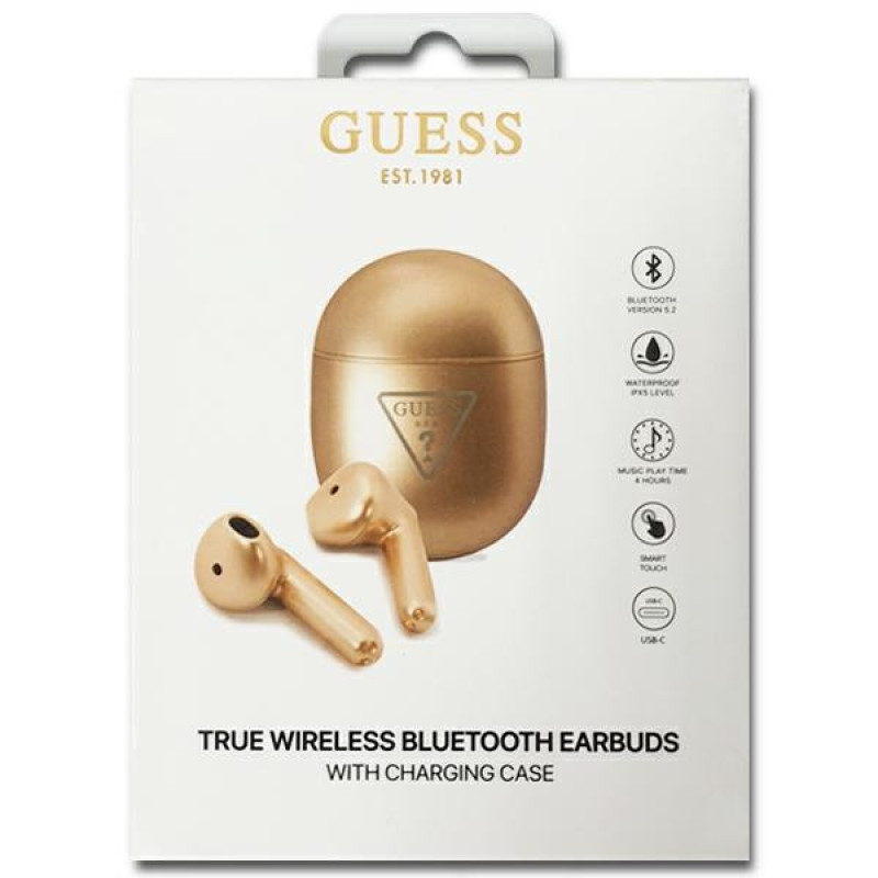 Guess GUTWST82TRD juhtmevabad TWS-kõrvaklapid dokkimisjaamaga, Triangle Logo, Bluetooth 5.0, kuldne