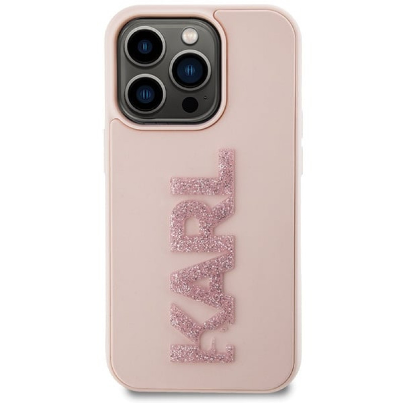Karl Lagerfeld KLHCP15X3DMBKCPõhukest kõvakomplekti Apple iPhone 15 Pro Maxile, 3D Rubber Glitter Logo, roosa