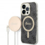 Guess GUBPP14XH4EACSK ümbris + juhtmeta laadija Apple iPhone 14 Pro Max must hardcase, 4G Print, MagSafe