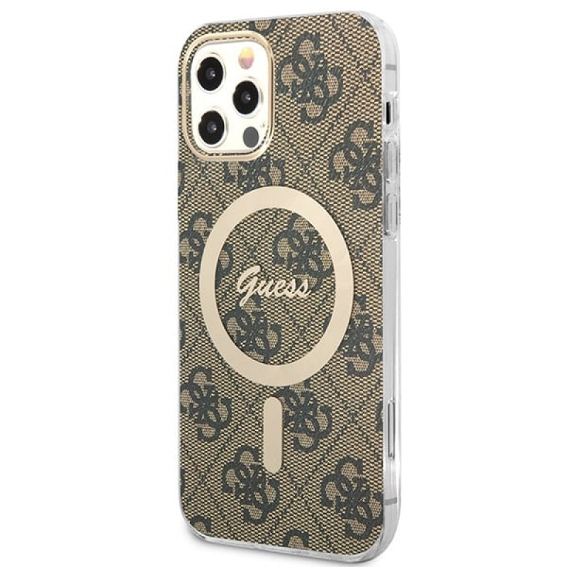Guess GUBPP12MH4EACSW ümbris + juhtmeta laadija Apple iPhone 12 / iPhone 12 Pro pruun hardcase, 4G Print, MagSafe
