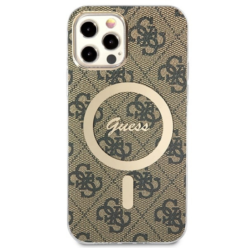 Guess GUBPP12MH4EACSW ümbris + juhtmeta laadija Apple iPhone 12 / iPhone 12 Pro pruun hardcase, 4G Print, MagSafe