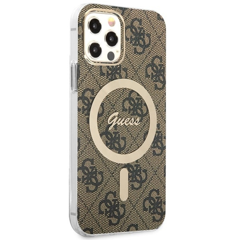 Guess GUBPP12MH4EACSW ümbris + juhtmeta laadija Apple iPhone 12 / iPhone 12 Pro pruun hardcase, 4G Print, MagSafe