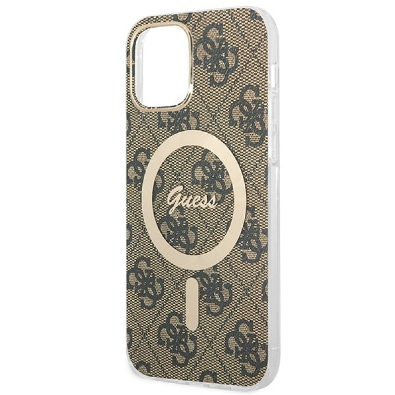 Guess GUBPP12MH4EACSW ümbris + juhtmeta laadija Apple iPhone 12 / iPhone 12 Pro pruun hardcase, 4G Print, MagSafe