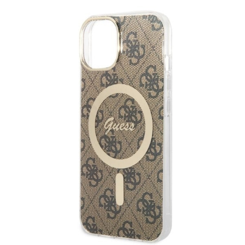 Guess GUBPP14MH4EACSW ümbris + juhtmeta laadija Apple iPhone 14 Plus / iPhone 15 Plus pruun hardcase, 4G Print, MagSafe