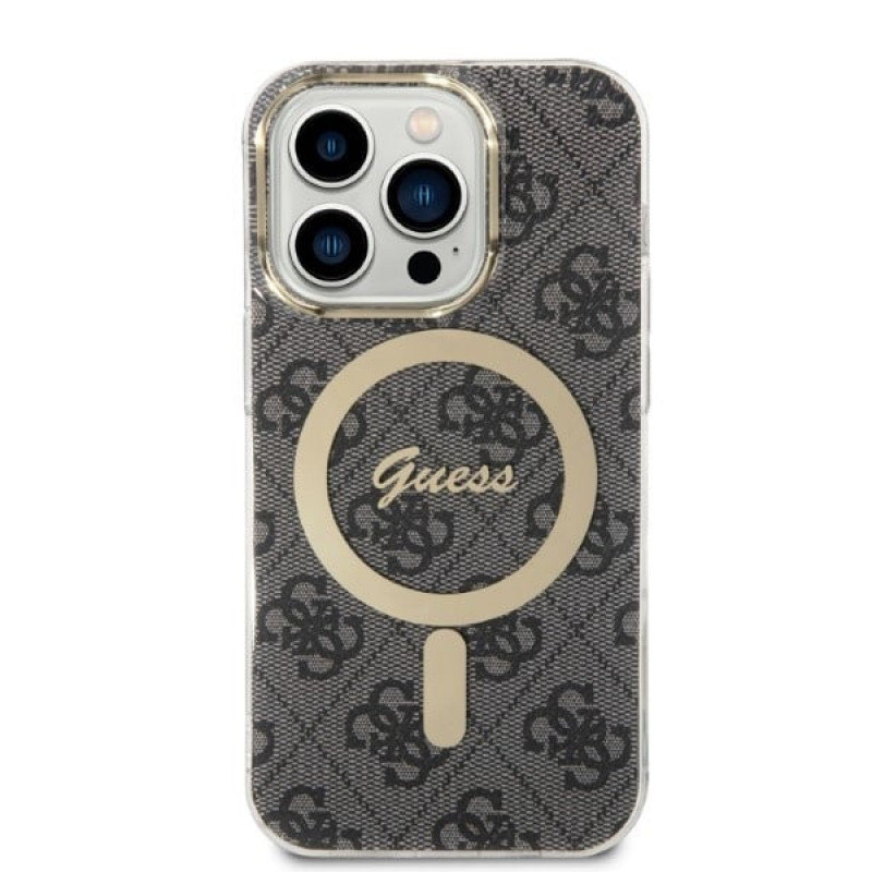 Guess GUBPP14LH4EACSK ümbris + juhtmeta laadija Apple iPhone 14 Pro must hardcase, 4G Print, MagSafe