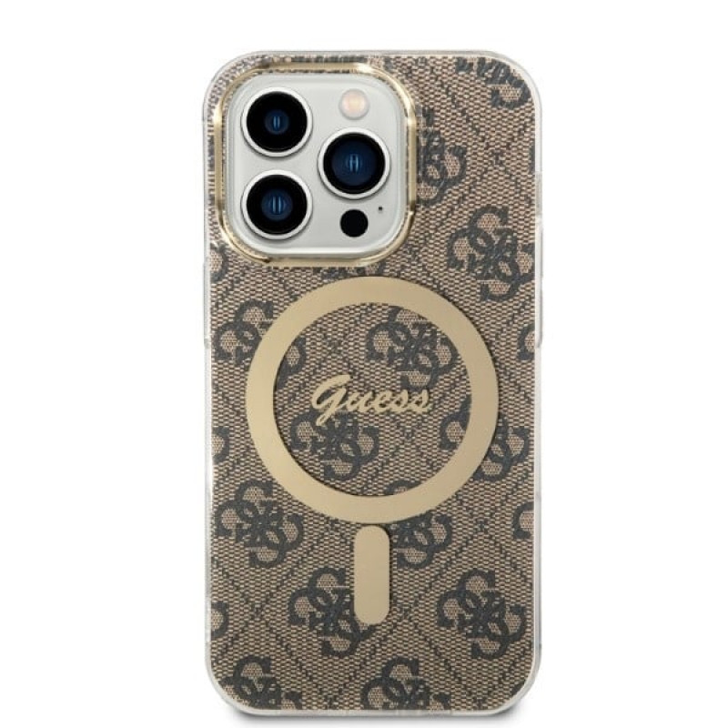 Guess GUBPP14XH4EACSW ümbris + juhtmevaba laadija Apple iPhone 14 Pro Max pruun hardcase, 4G Print, MagSafe
