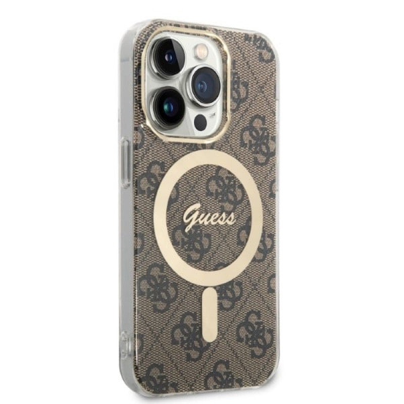 Guess GUBPP14XH4EACSW ümbris + juhtmevaba laadija Apple iPhone 14 Pro Max pruun hardcase, 4G Print, MagSafe
