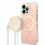Guess GUBPP13LH4EACSP ümbris + juhtmevaba laadija Apple iPhone 13 Pro roosa kõvakate, 4G Print, MagSafe