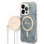 Guess GUBPP14XH4EACSB ümbris + juhtmevaba laadija Apple iPhone 14 Pro Max sinine kõvaümbris, 4G Print, MagSafe