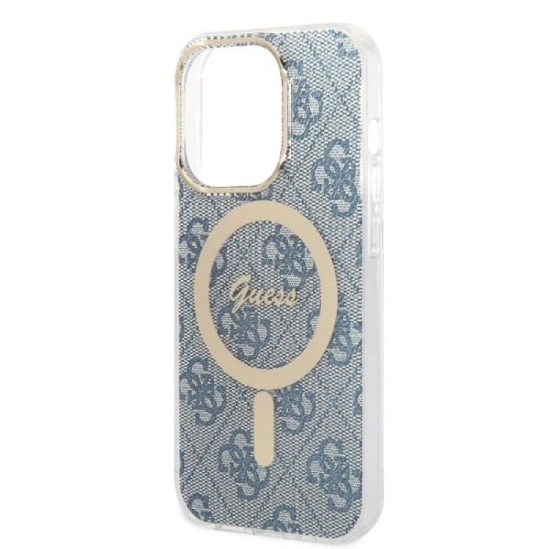 Guess GUBPP14XH4EACSB ümbris + juhtmevaba laadija Apple iPhone 14 Pro Max sinine kõvaümbris, 4G Print, MagSafe