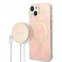 Guess GUBPP14MH4EACSP ümbris + juhtmeta laadija Apple iPhone 14 Plus / iPhone 15 Plus, roosa, kõvakest, 4G Print, MagSafe