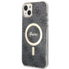 Guess GUBPP14MH4EACSK ümbris + juhtmevaba laadija Apple iPhone 14 Plus / iPhone 15 Plus must kõvaümbris, 4G Print, MagSafe