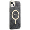 Guess GUBPP14MH4EACSK ümbris + juhtmevaba laadija Apple iPhone 14 Plus / iPhone 15 Plus must kõvaümbris, 4G Print, MagSafe