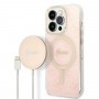 Guess GUBPP14LH4EACSP ümbris + juhtmeta laadija Apple iPhone 14 Pro roosa kõvakate, 4G Print, MagSafe