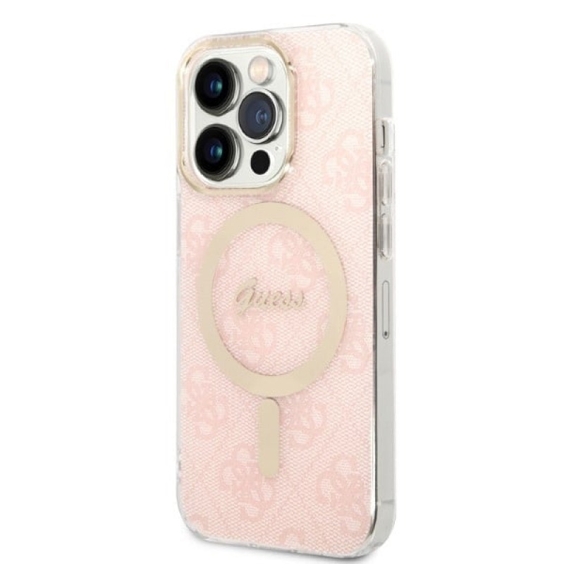 Guess GUBPP14LH4EACSP ümbris + juhtmeta laadija Apple iPhone 14 Pro roosa kõvakate, 4G Print, MagSafe