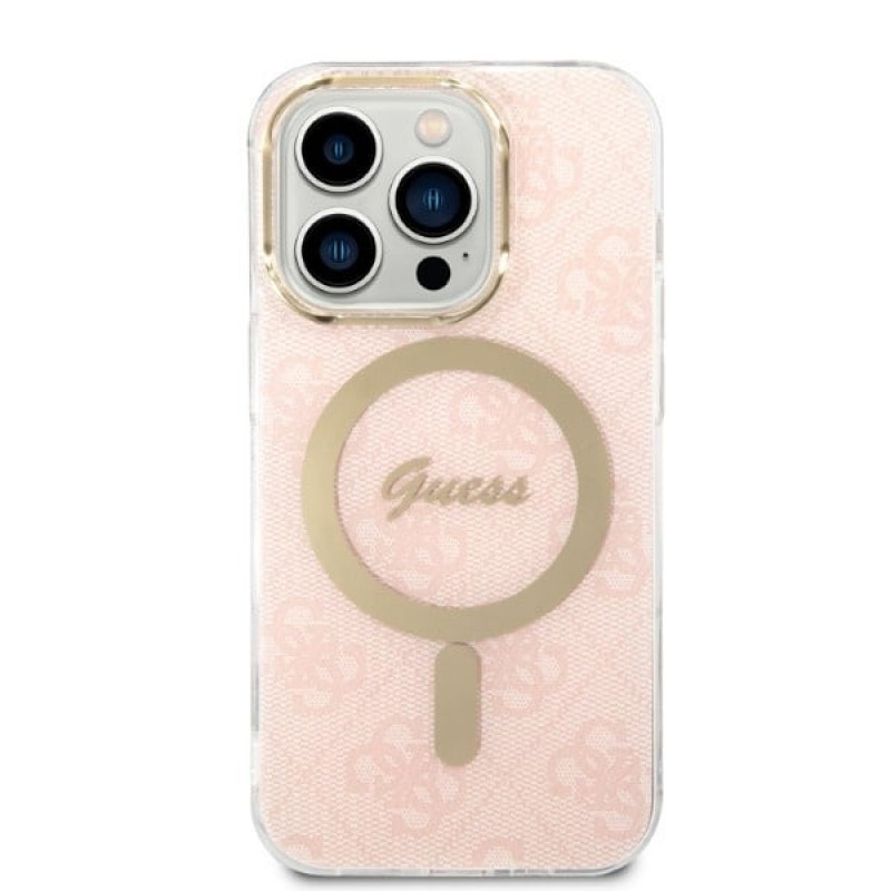 Guess GUBPP14LH4EACSP ümbris + juhtmeta laadija Apple iPhone 14 Pro roosa kõvakate, 4G Print, MagSafe