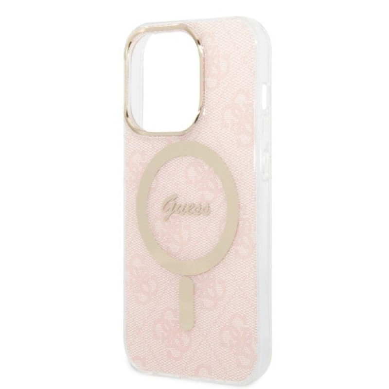 Guess GUBPP14LH4EACSP ümbris + juhtmeta laadija Apple iPhone 14 Pro roosa kõvakate, 4G Print, MagSafe