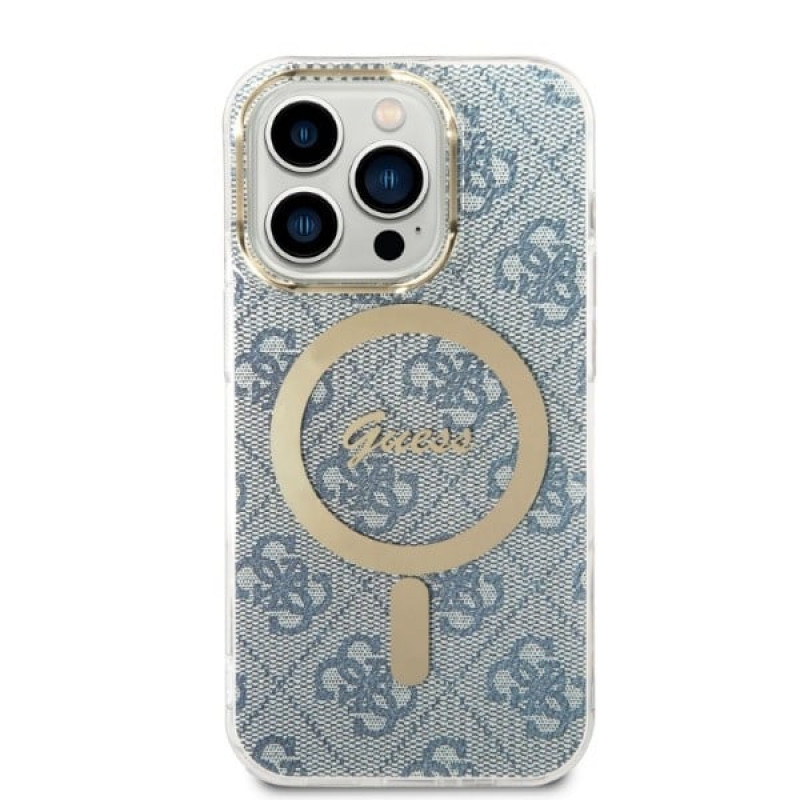 Guess GUBPP14LH4EACSB ümbris + juhtmevaba laadija Apple iPhone 14 Pro sinine kõvakate, 4G Print, MagSafe