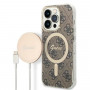 Guess GUBPP14LH4EACSW ümbris + juhtmeta laadija Apple iPhone 14 Pro pruun kõvakate, 4G Print, MagSafe