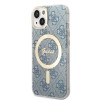 Guess GUBPP14MH4EACSB ümbris + juhtmevaba laadija Apple iPhone 14 Plus / iPhone 15 Plus sinine kõvaümbris, 4G Print, MagSafe