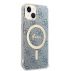 Guess GUBPP14MH4EACSB ümbris + juhtmevaba laadija Apple iPhone 14 Plus / iPhone 15 Plus sinine kõvaümbris, 4G Print, MagSafe