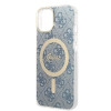 Guess GUBPP14MH4EACSB ümbris + juhtmevaba laadija Apple iPhone 14 Plus / iPhone 15 Plus sinine kõvaümbris, 4G Print, MagSafe