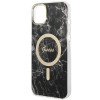 Guess GUBPP14MHMEACSK ümbris + juhtmeta laadija Apple iPhone 14 Plus / iPhone 15 Plus, must, kõvakest, Marble, MagSafe