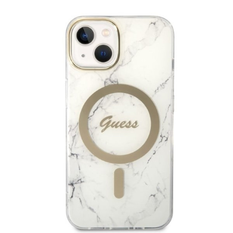 Guess GUBPP14MHMEACSH ümbris + juhtmevaba laadija Apple iPhone 14 Plus / iPhone 15 Plus, valge, hardcase, Marble, MagSafe