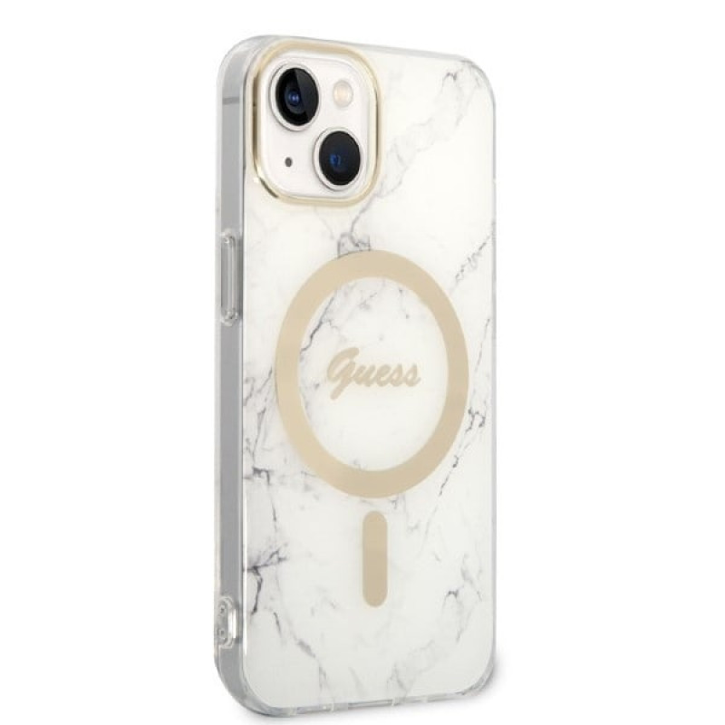 Guess GUBPP14MHMEACSH ümbris + juhtmevaba laadija Apple iPhone 14 Plus / iPhone 15 Plus, valge, hardcase, Marble, MagSafe