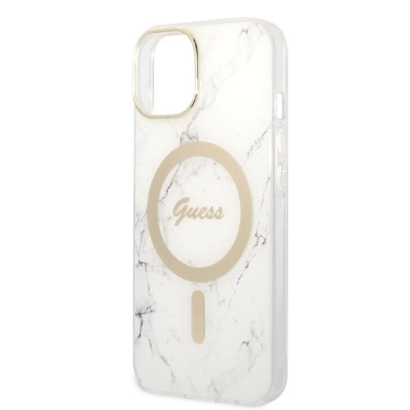 Guess GUBPP14MHMEACSH ümbris + juhtmevaba laadija Apple iPhone 14 Plus / iPhone 15 Plus, valge, hardcase, Marble, MagSafe