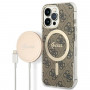 Guess GUBPP13LH4EACSW ümbris + juhtmevaba laadija Apple iPhone 13 Pro pruun hardcase, 4G Print, MagSafe