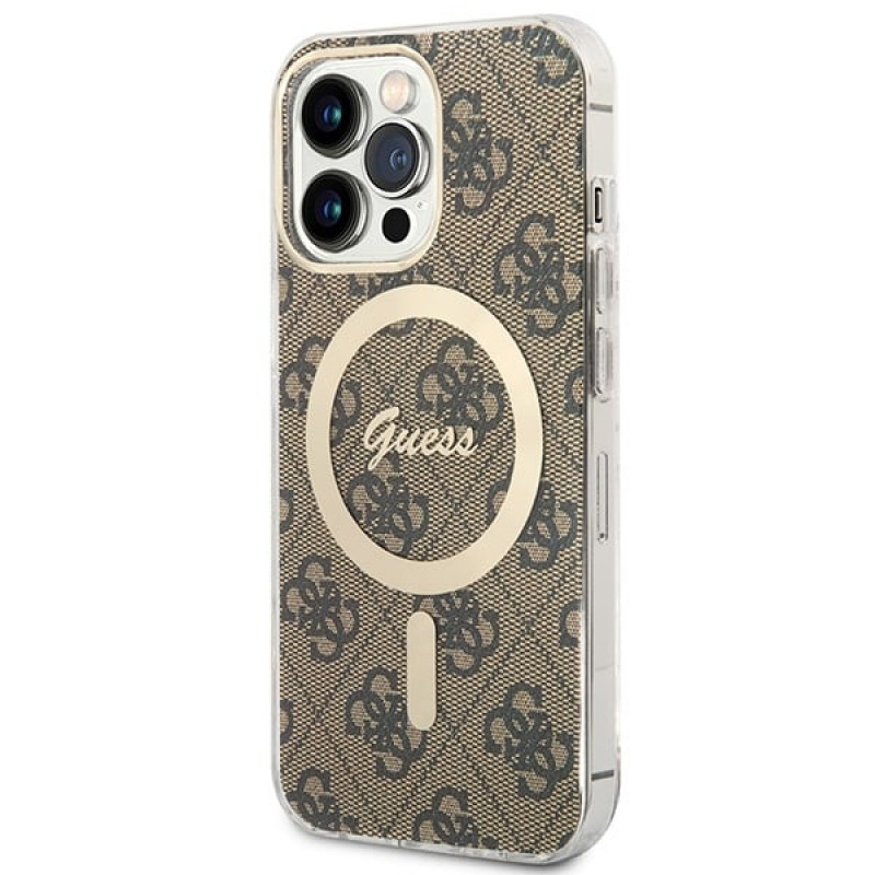Guess GUBPP13LH4EACSW ümbris + juhtmevaba laadija Apple iPhone 13 Pro pruun hardcase, 4G Print, MagSafe
