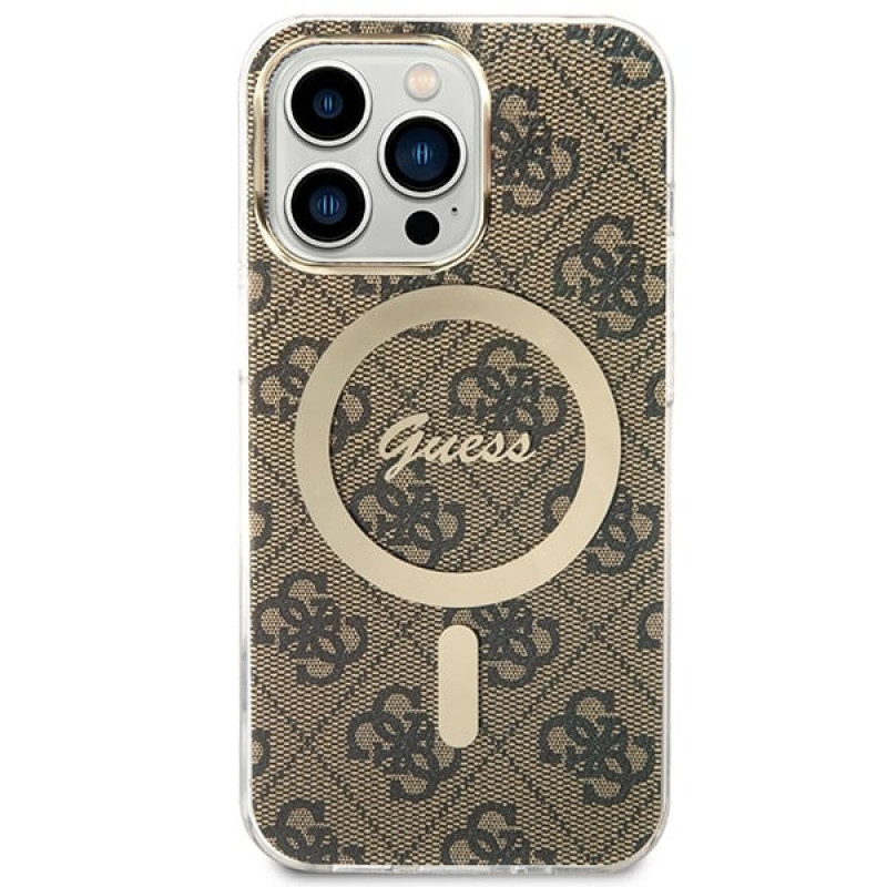 Guess GUBPP13LH4EACSW ümbris + juhtmevaba laadija Apple iPhone 13 Pro pruun hardcase, 4G Print, MagSafe