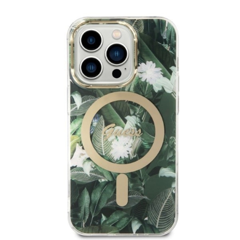 Guess GUBPP14XHJEACSA ümbris + juhtmeta laadija Apple iPhone 14 Pro Max, Jungle, roheline kõva ümbris, MagSafe