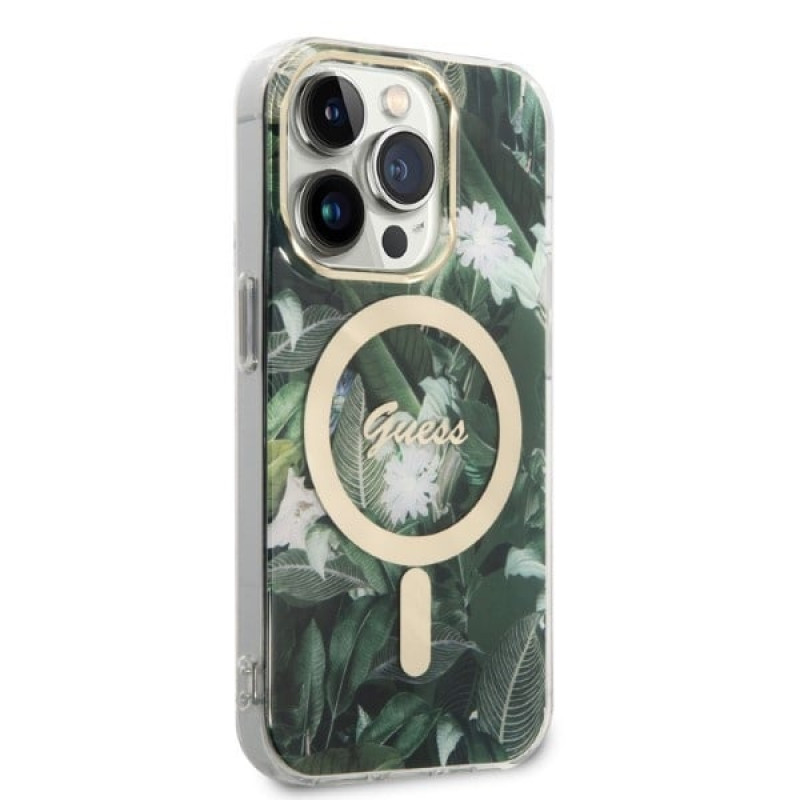 Guess GUBPP14XHJEACSA ümbris + juhtmeta laadija Apple iPhone 14 Pro Max, Jungle, roheline kõva ümbris, MagSafe