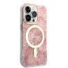 Guess GUBPP14LHJEACSP ümbris + juhtmevaba laadija Apple iPhone 14 Pro jaoks, Jungle, roosa kõva ümbris, MagSafe