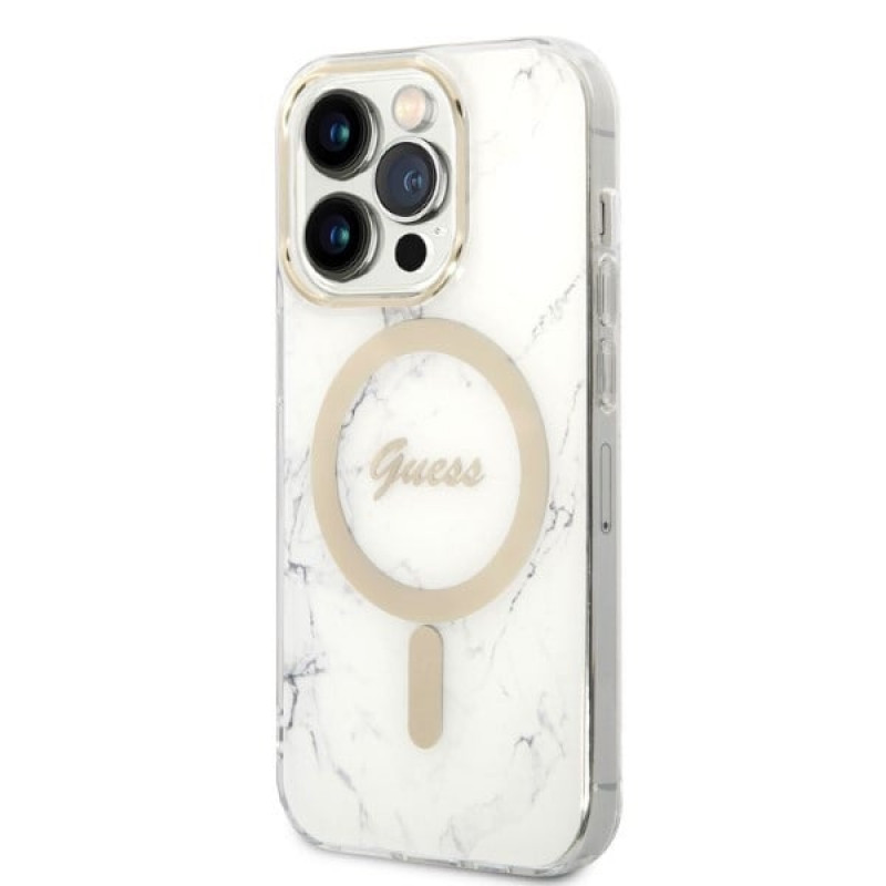 Guess GUBPP14LHMEACSH ümbris + juhtmeta laadija Apple iPhone 14 Pro valge hardcase, Marble, MagSafe