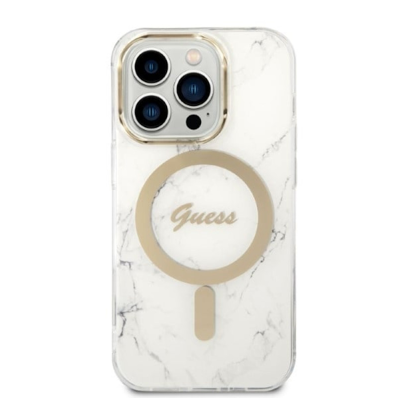 Guess GUBPP14LHMEACSH ümbris + juhtmeta laadija Apple iPhone 14 Pro valge hardcase, Marble, MagSafe