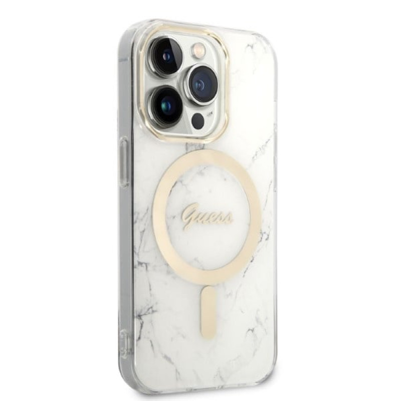 Guess GUBPP14LHMEACSH ümbris + juhtmeta laadija Apple iPhone 14 Pro valge hardcase, Marble, MagSafe
