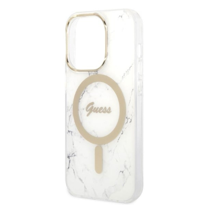 Guess GUBPP14LHMEACSH ümbris + juhtmeta laadija Apple iPhone 14 Pro valge hardcase, Marble, MagSafe