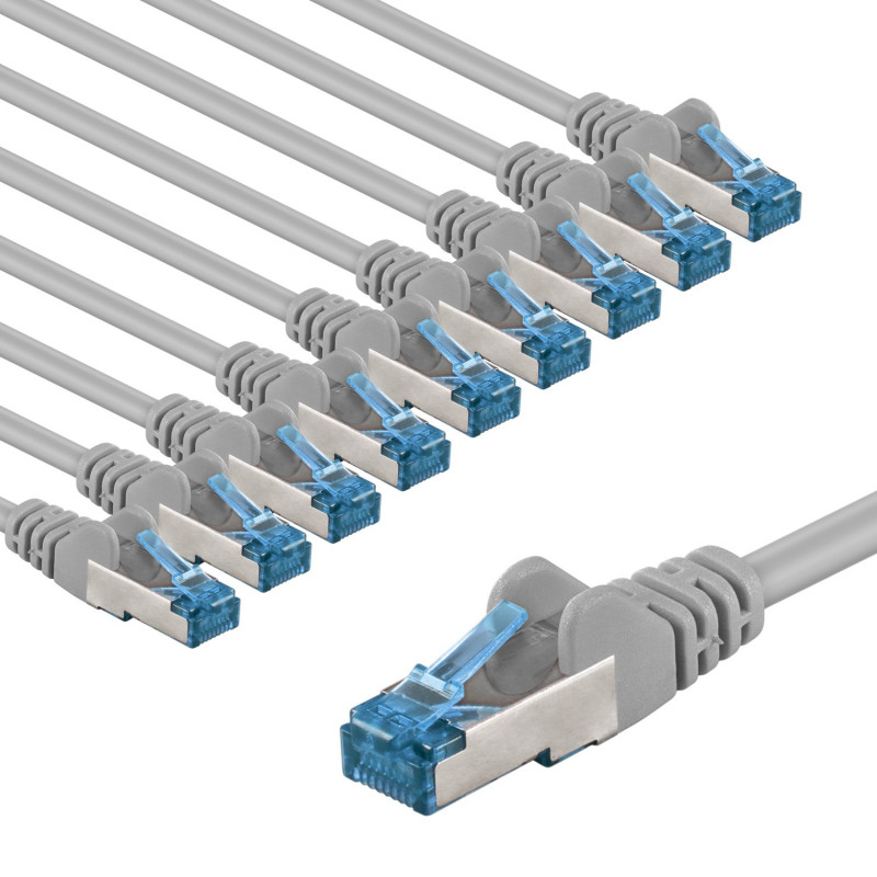 Goobay CAT 6A ühenduskaabel S/FTP (PiMF), 5 m, hall, 10 tk komplekt, vasest soon (CU), halogeenivaba mantel (LSZH)