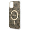 Guess GUBPN61H4EACSW ümbris + juhtmevaba laadija Apple iPhone 11 jaoks, 4G Print, pruun kõva ümbris, MagSafe