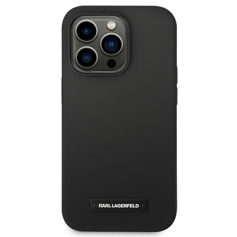 Karl Lagerfeld KLHMP14LSLMP1K Apple iPhone 14 Pro must kõvakate, Silicone Plaque, MagSafe