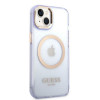 Guess GUHMP14SHTCMU Apple iPhone 14 lilla kõvakate, Gold Outline Translucent, MagSafe