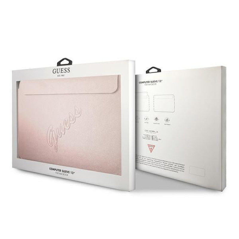 Guess GUCS13PUSASPI Saffiano Script ümbris 13" sülearvutile, roosa